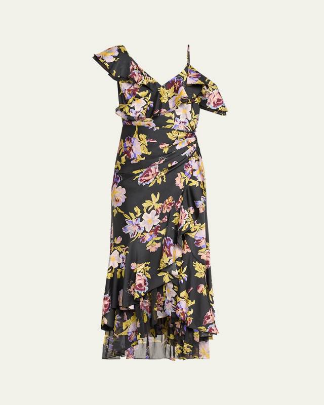 Nara One-Shoulder Ruffled Floral Midi Dress